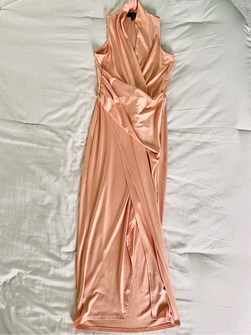 RACHEL Rachel Roy Satin Wrap Midi Dress in Peach